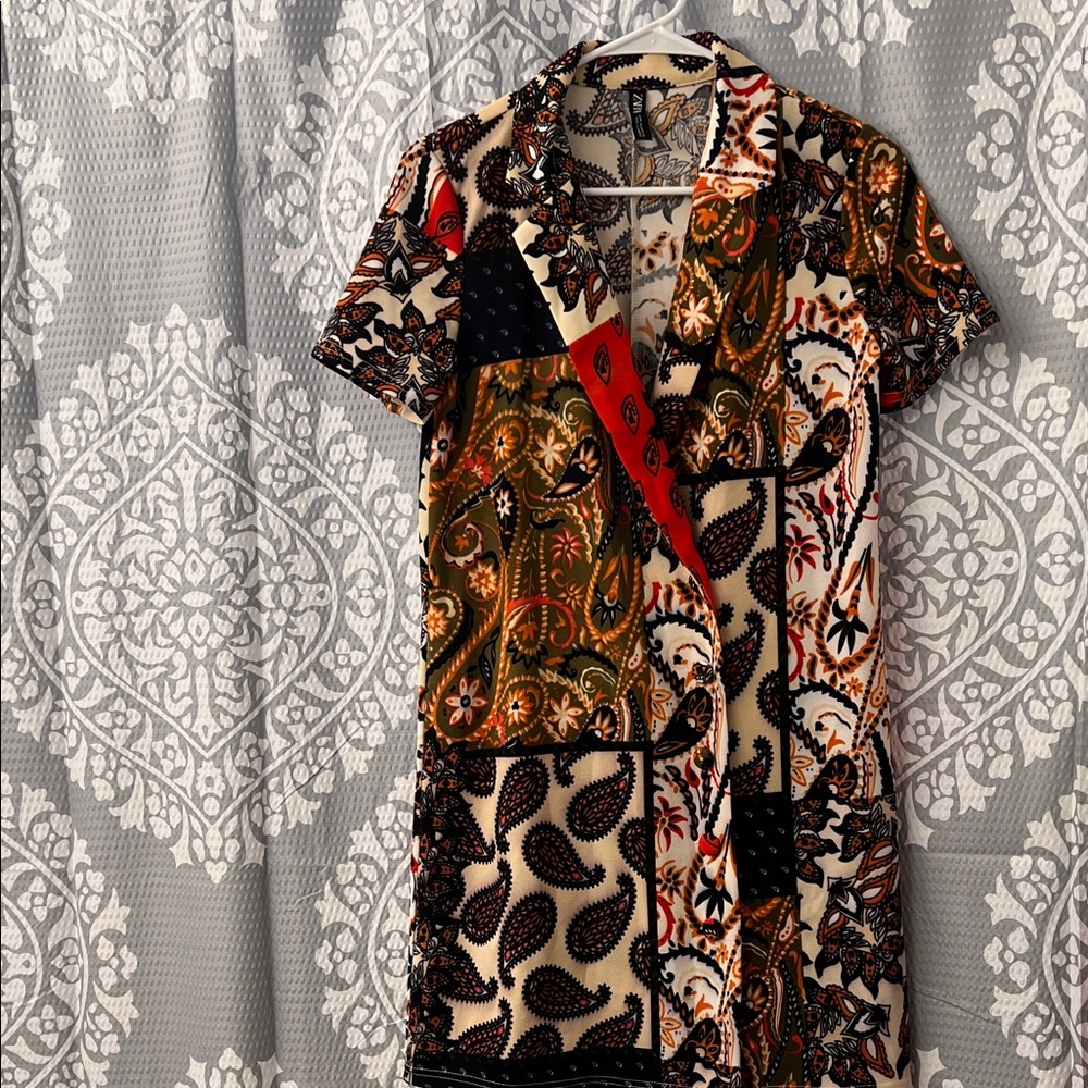 Zara Multicolor Patchwork Midi Dress